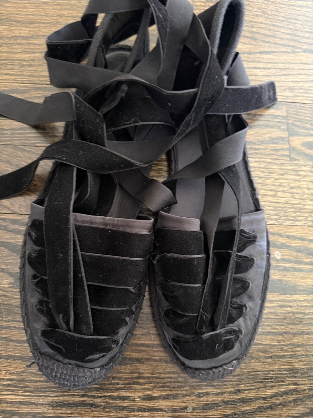 Ralph Lauren  Black Velvet Lace-Up Espadrilles
